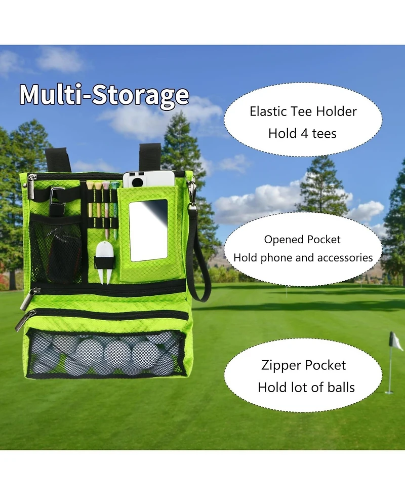 Wosofe Golf Cart Hanging Bag Lightweight Folding Storage Portable Accessories with Adjustable Strap 1 Divot Tool and 4 Tees Unisex
