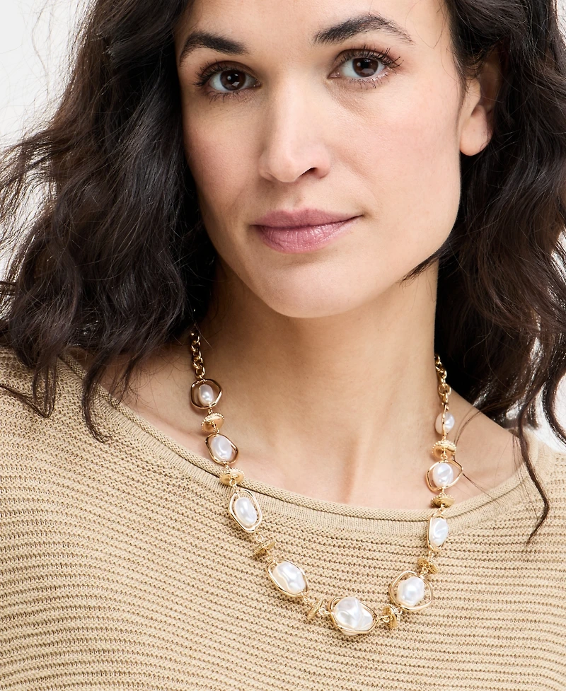 Style & Co Gold-Tone Baroque Imitation Pearl Orbital Collar Necklace, 18" + 3" extender, Exclusively at Macy's