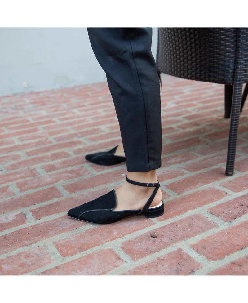 Alterre Women's Black Suede Marilyn Customizable Pointed Loafer Slides