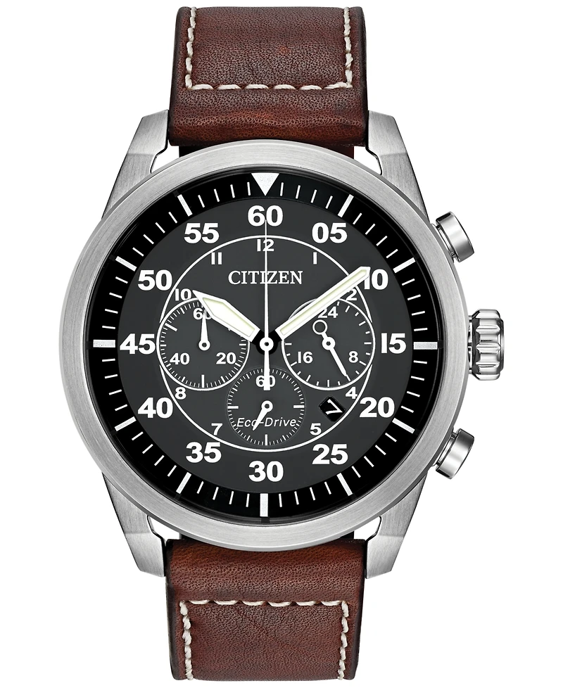 Citizen Men's Chronograph Eco-Drive Brown Leather Strap Watch 45mm CA4210-24E