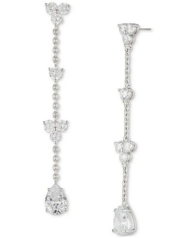 Marchesa Silver-Tone Crystal Station Linear Drop Earrings