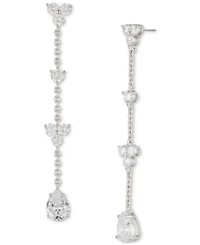 Marchesa Silver-Tone Crystal Station Linear Drop Earrings