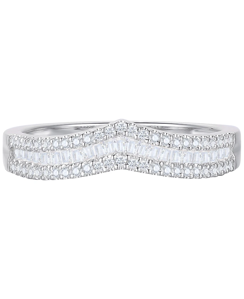 Diamond Baguette & Round Chevron Ring (1/3 ct. t.w.) 14k White Gold