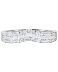Diamond Baguette & Round Chevron Ring (1/3 ct. t.w.) 14k White Gold