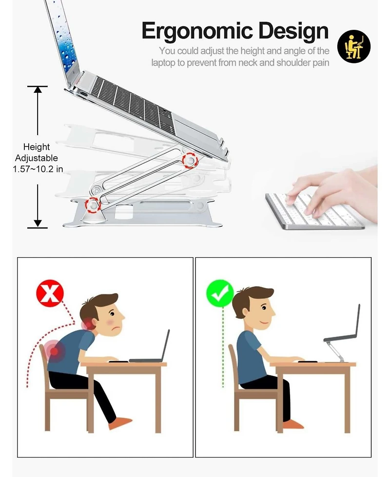 Laptop Notebook Stand Holder Adjustable Laptop Stand Portable Laptop Riser Compatible with MacBook Air Pro Hp Dell Xps Lenovo All Laptops 10-15.6"