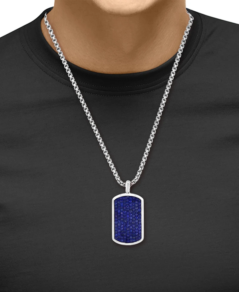 Effy Men's Sapphire Pave Dog Tag 20" Pendant Necklace (2-3/8 ct. t.w.) in Sterling Silver