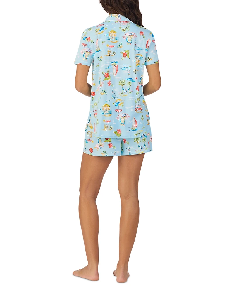 Cuddl Duds Women's Printed Short-Sleeve Boxer Pajama Set