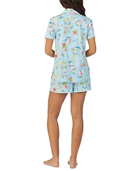 Cuddl Duds Women's Printed Short-Sleeve Boxer Pajama Set