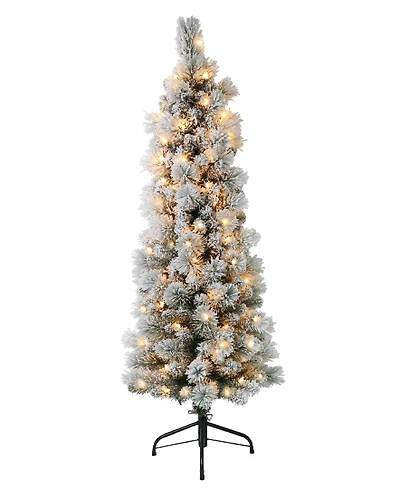 Puleo 4.5FT Pre-Lit Flocked Patagonia Pine Pencil Artificial Christmas Tree