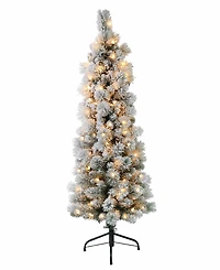 Puleo 4.5FT Pre-Lit Flocked Patagonia Pine Pencil Artificial Christmas Tree