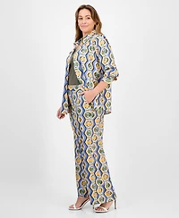 Tahari Asl Plus Printed Mid Rise Wide-Leg Pants