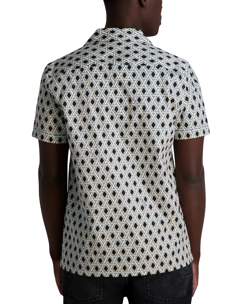 Karl Lagerfeld Paris Men's Regular-Fit Geometric Button-Down Camp Shirt