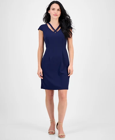 Connected Petite V-Neck Short-Sleeve Sheath Dress