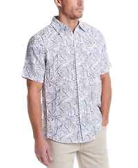 Weatherproof Vintage Men's Regular-Fit Leaf-Print Button-Down 100% Linen Shirt