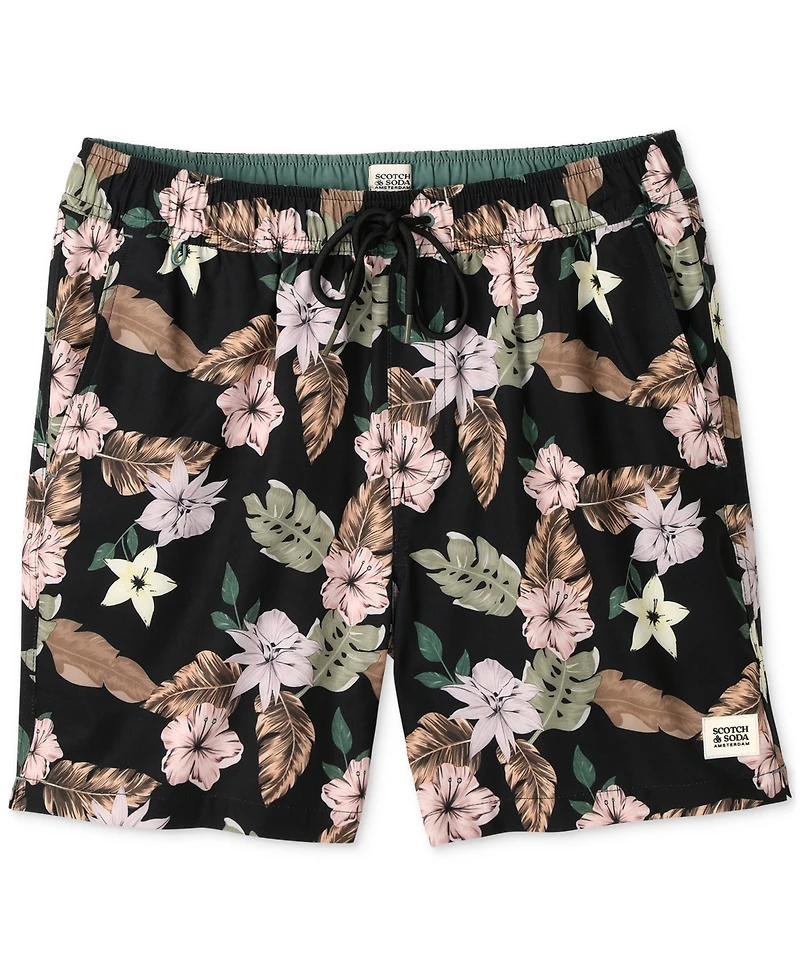 Scotch & Soda Men's Nostalgia Floral-Print Drawstring Swim Trunks