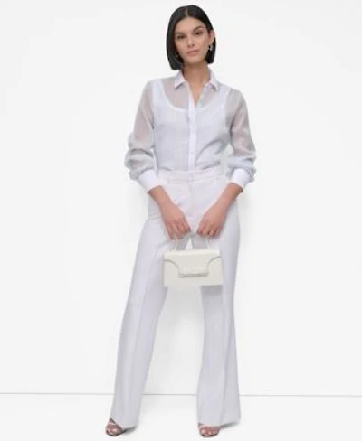 Dkny Womens Striped Button Front Shirt Flare Leg Pants