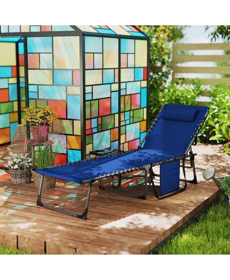 Outsunny Folding Chaise Lounge ning Chair w/ Adjustable Back