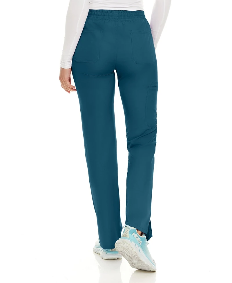 Medichic Petite Terri Stretch Straight Leg Six Pocket Cargo Scrub Pants, Ceil, X Large