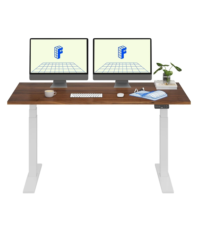 Flexispot E7-commercial 60 W Electric Adjustable Standing Desk, Black Walnut Top, White Base