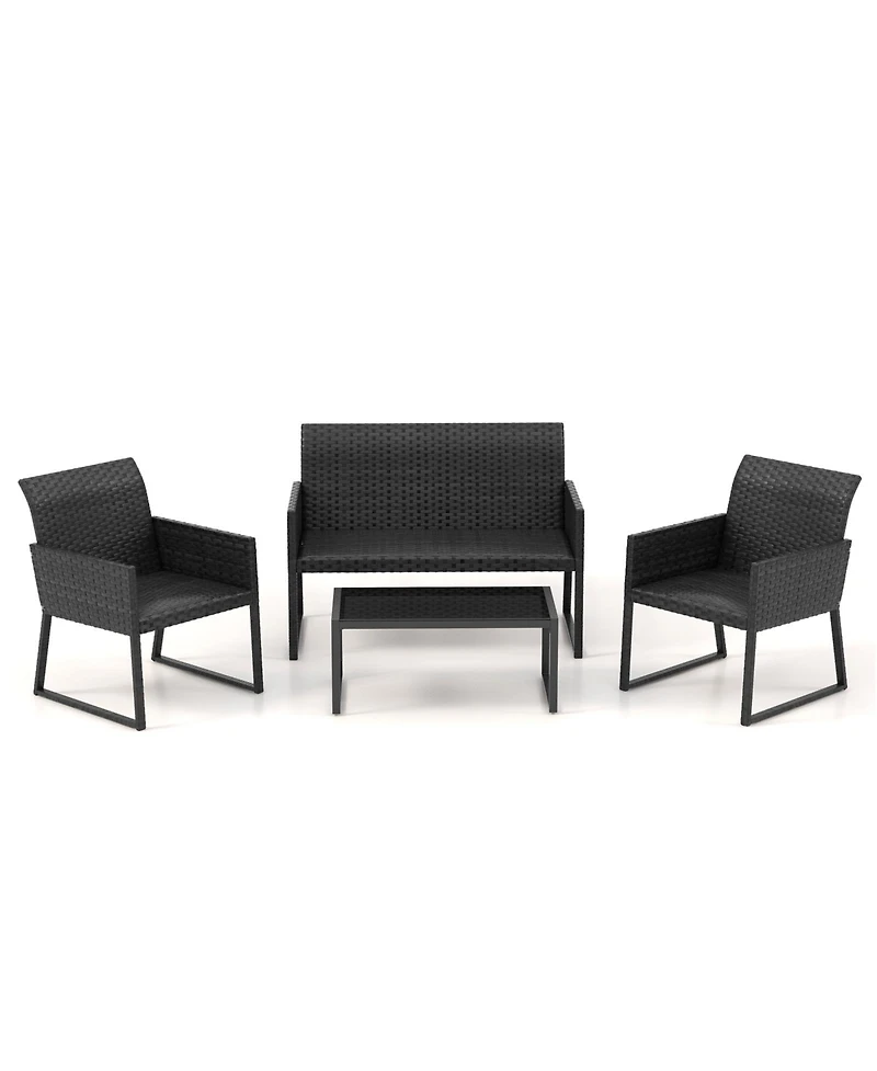 Gymax 8 Piece Patio Weather Resistant Wicker Furniture Set Outdoor Conversation Set w/ Quick Dry Foam