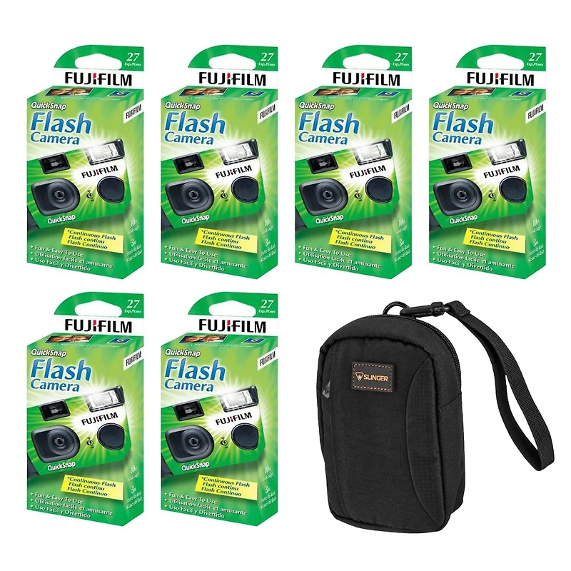Fujifilm QuickSnap Flash 400 One Time Use 35mm Disposable Camera with Flash, 27 Exposures 6-Pack + Slinger Camera Bag