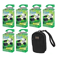 Fujifilm QuickSnap Flash 400 One Time Use 35mm Disposable Camera with Flash, 27 Exposures 6-Pack + Slinger Camera Bag