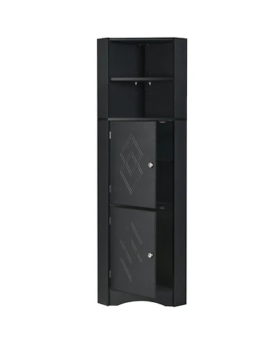 Tall Bathroom Corner Cabinet, Freestanding Storage Cabinet with Doors and Adjustable Shelves, Mdf Board, Black