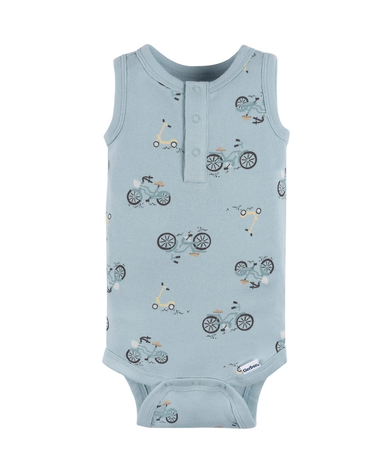 Gerber Baby Boys 4-Pack Sleeveless Onesies Bodysuits, Blue Bike