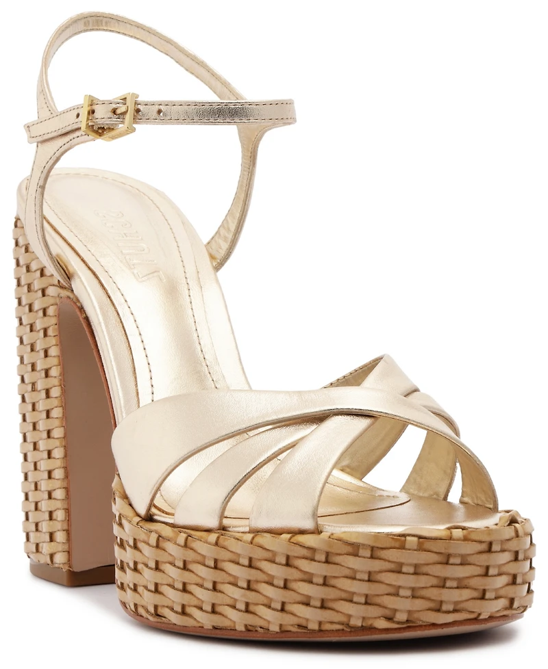 Schutz Women's Keefa High Straw Round Toe Sandals