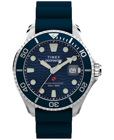 Timex Men's Quartz Analog Blue Rubber Watch, 44mm