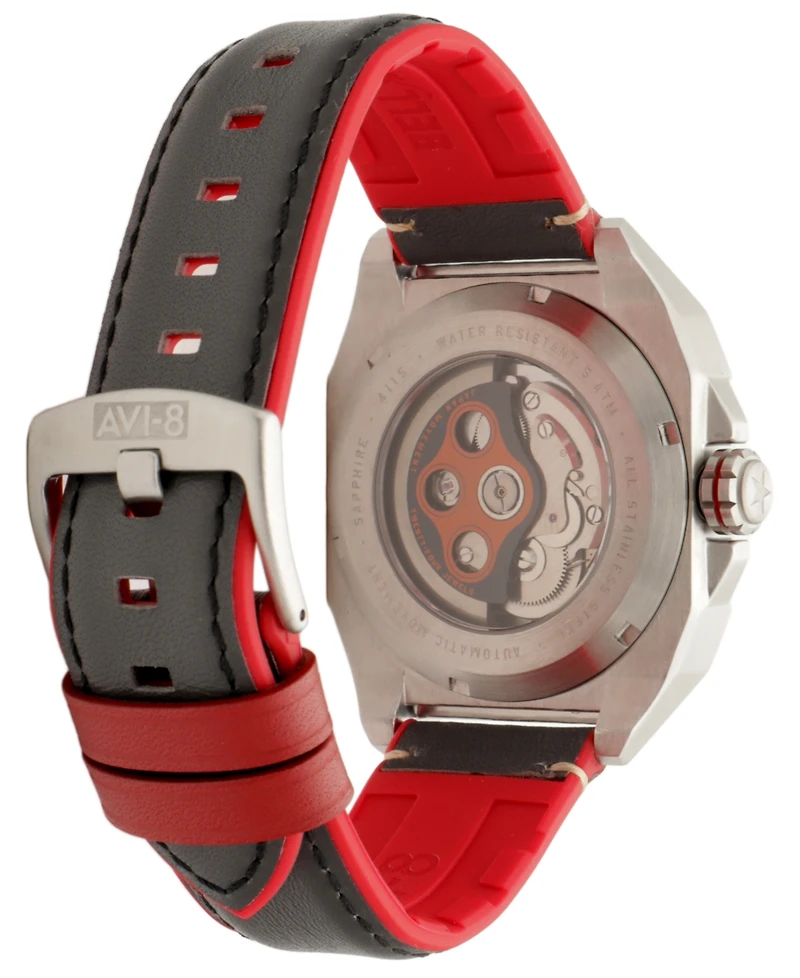 Avi-8 Men's Bell X-1 Machbuster Automatic Gray Rubber and Leather Strap Watch, 41mm