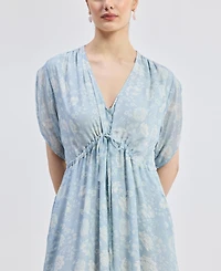 Reistor Women's Maxi Gathered Dress Blue Florals