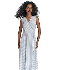 Calvin Klein Petite Striped Faux-Wrap Maxi Dress