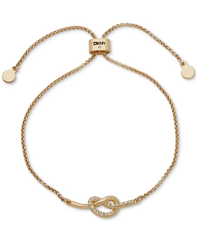 Dkny Gold-Tone Pave Knot Accent Slider Bracelet