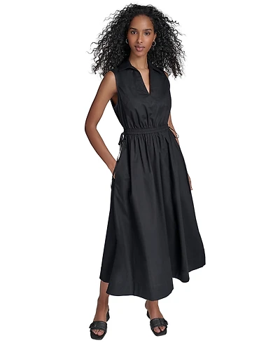 Calvin Klein Women's Cotton Drawstring Sleeveless Midi Dress