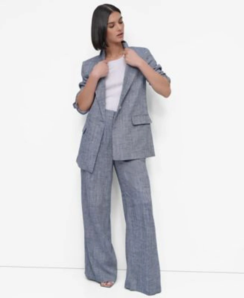 Dkny Petite Roll Tab Sleeve Blazer High Rise Wide Leg Pants