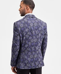 Tayion Collection Men's Classic-Fit Gray & Purple Floral Jacquard Dinner Jacket
