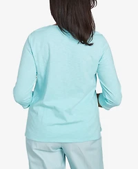 Alfred Dunner Petite St. Thomas Asymmetrical Dragonfly Embroidery Top
