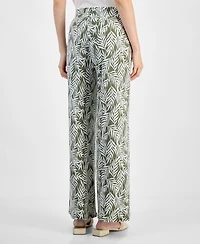 Kasper Women's Leaf-Print Pull-On Wide Ankle Pants
