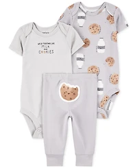 Carter's Baby Milk & Cookies Little Character Cotton Bodysuits Pants, 3 Piece Set