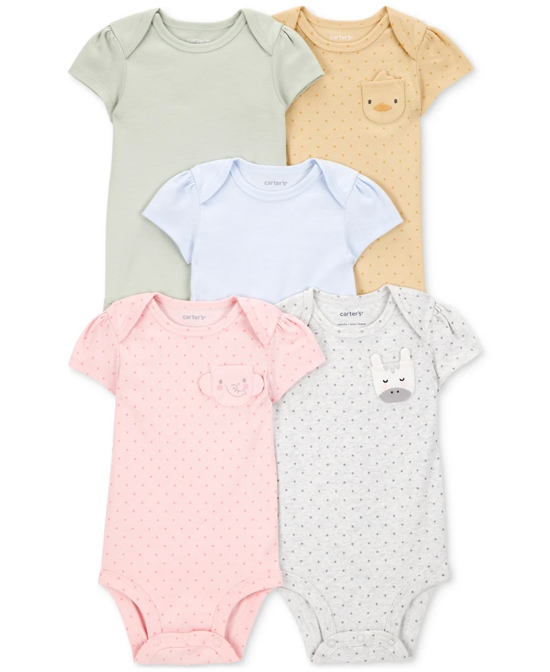 Carter's Baby Girl Printed Animal Short-Sleeve Bodysuits, 5 Pack