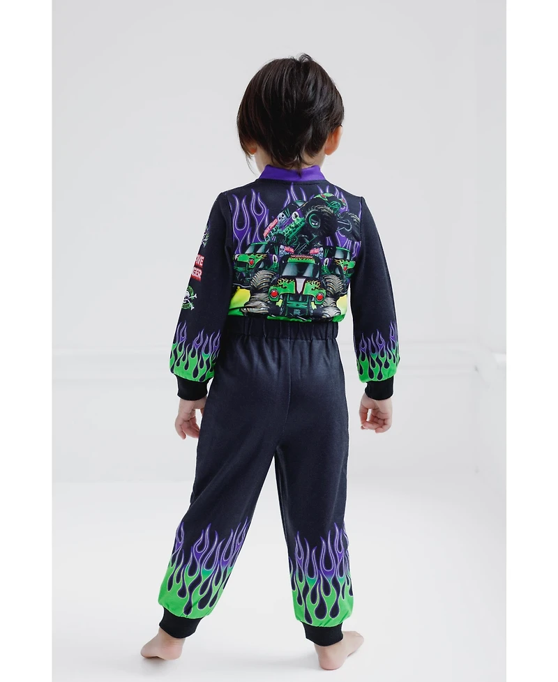 Monster Jam Toddler Boys Grave Digger French Terry Racing Zip Up Coverall to