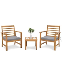 Gymax 3 Piece Outdoor Furniture Set Acacia Wood Conversation Set w/ Cushions