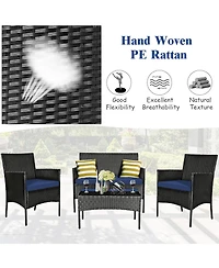 Gymax 4 Piece Patio Rattan Conversation Set Outdoor Furniture Set w/ Cushions