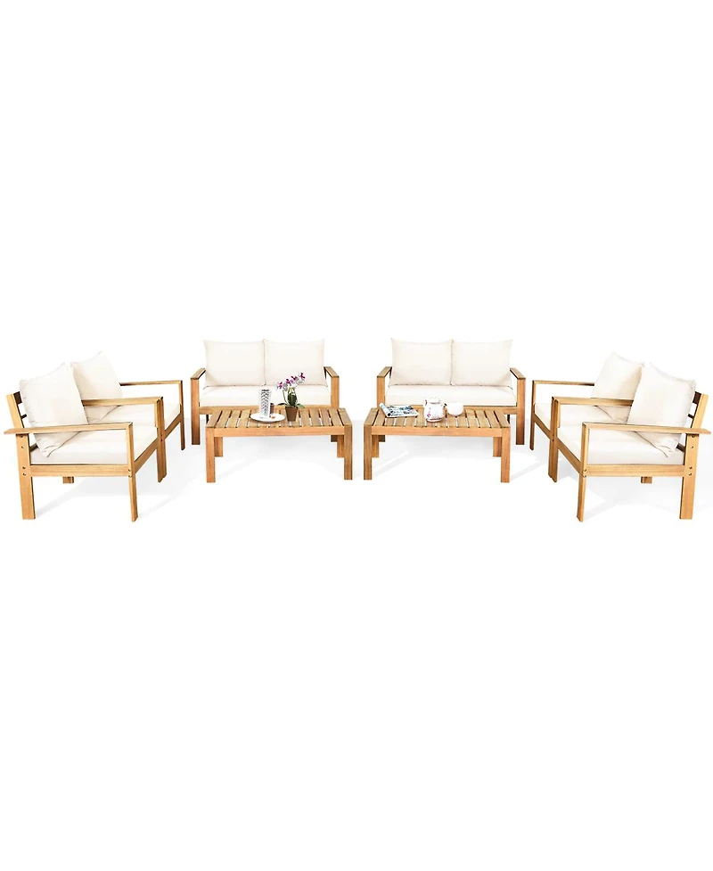 Gymax Piece Outdoor Furniture Set Patio Acacia Wood Conversation Set w/ Cushions