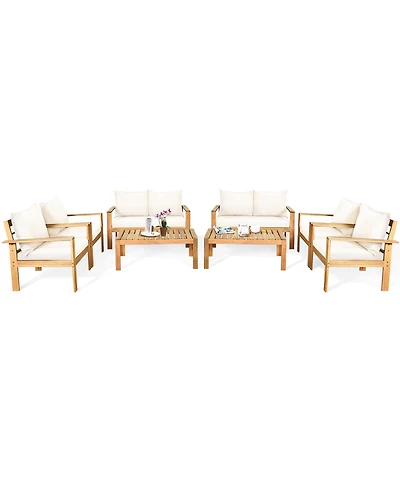 Gymax Piece Outdoor Furniture Set Patio Acacia Wood Conversation Set w/ Cushions