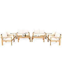 Gymax Piece Outdoor Furniture Set Patio Acacia Wood Conversation Set w/ Cushions