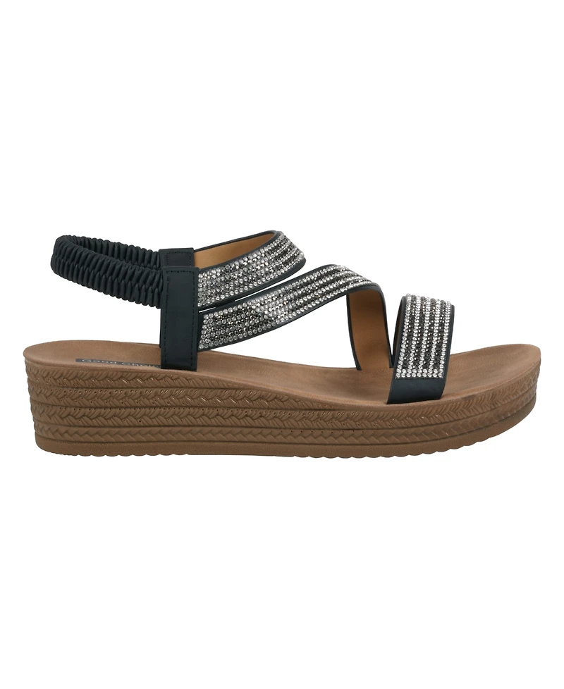 Gc Shoes Women's Ruby Embellished Cross Strap Wedge Sandals