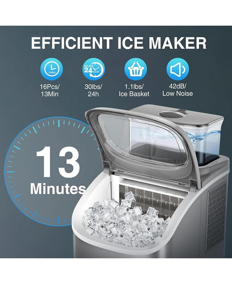 Cowsar 30Lbs/Day Home Portable Cube Ice Maker Includes Ice Scoop and Basket, Grey