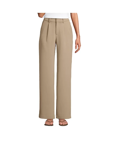 Lands' End Women's Crepe High Rise Pleated Wide Leg Pants